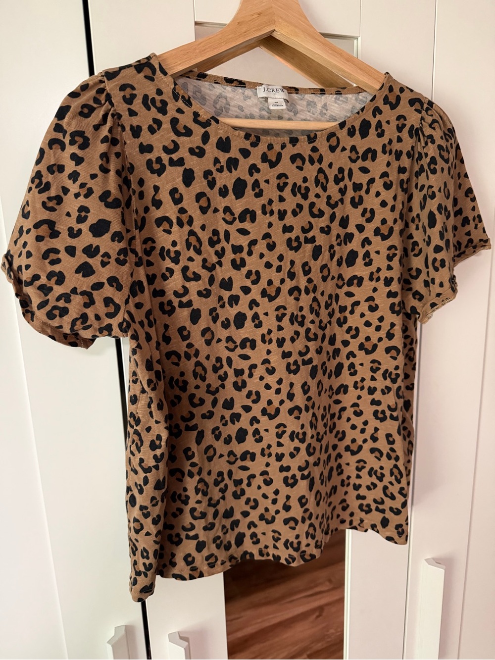 J. Crew Leopard Puff Sleeve Blouse in Camel and Black